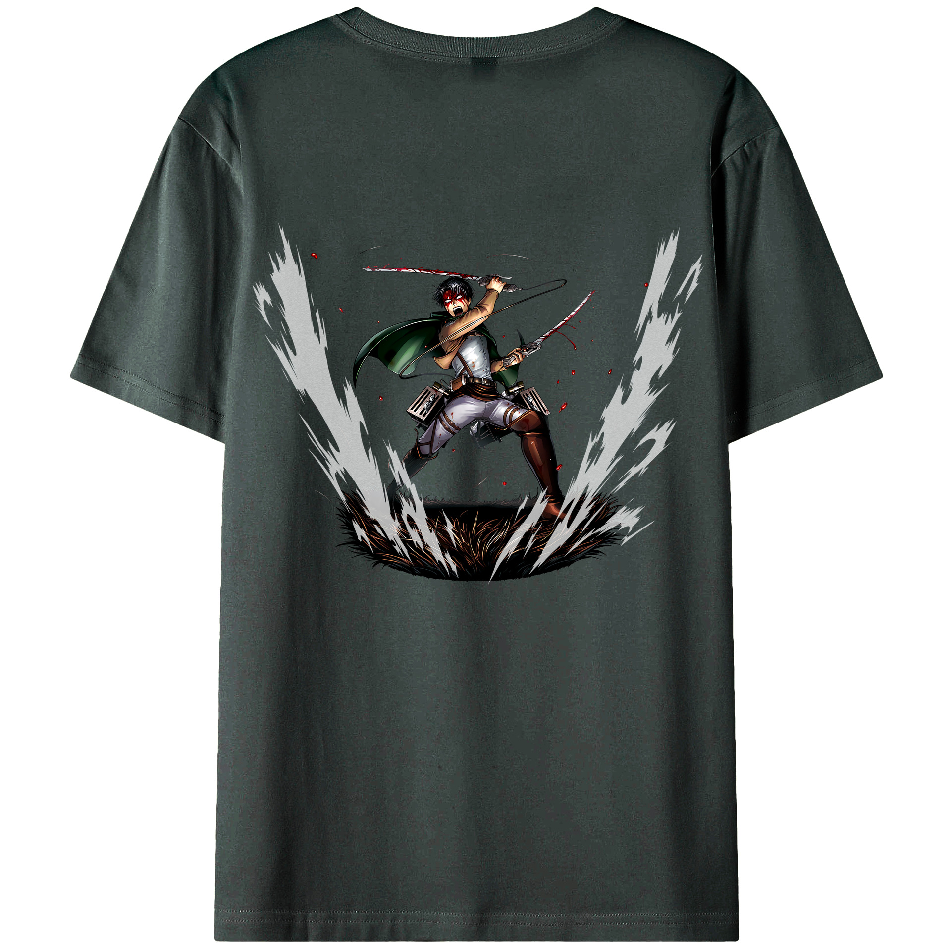 （画像用） 進撃の巨人 リヴァイ·アッカーマン Attack on Titan Levi Ackerman 綿100％ メンズ半袖Tシャツ（バックプリント） 通気性